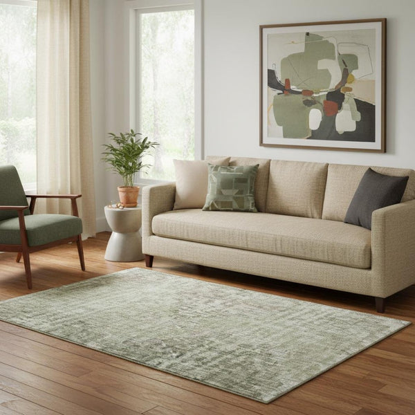 HomeRoots 8' Fern Green Geometric Round Rug - Washable, UV Protected, Stain-Resistant, Non-Slip Backing! 710462