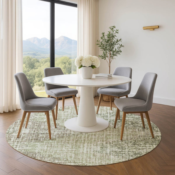 HomeRoots 8' X 10' Fern Green Geometric Washable Area Rug - UV Protected, Stain-Resistant for Busy Homes 710463