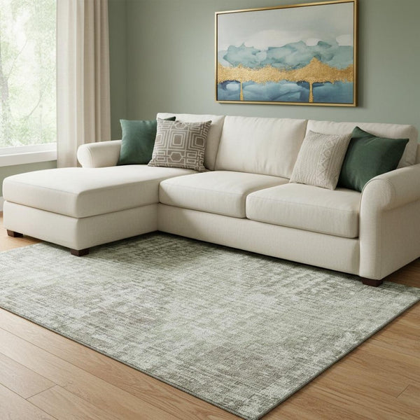 HomeRoots 9' X 12' Fern Green & Taupe Geometric Area Rug - Stylish, Washable, UV Protected for Every Space 710464