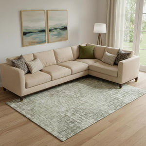 HomeRoots 10' Washable Fern Green & Taupe Geometric Area Rug with UV Protection for Stylish Living Spaces 710465