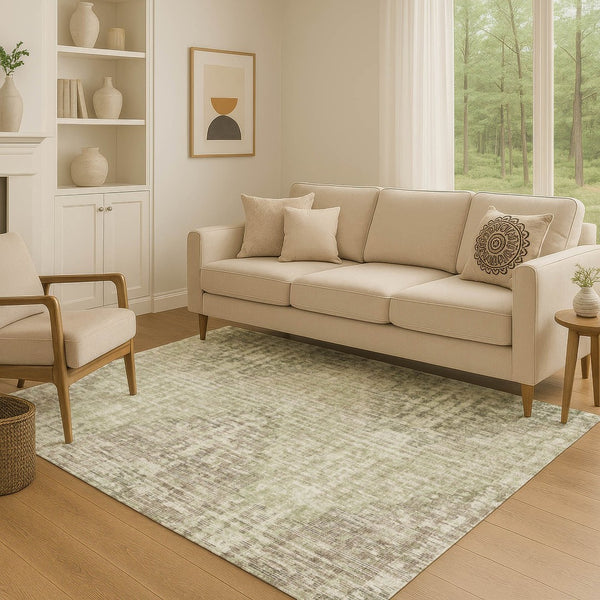 HomeRoots 10' Washable Fern Green & Taupe Geometric Area Rug with UV Protection for Stylish Living Spaces 710465