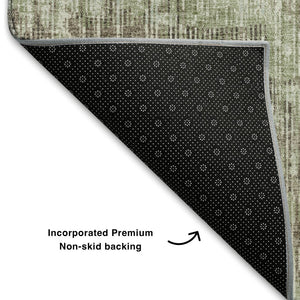 HomeRoots 10' Washable Fern Green & Taupe Geometric Area Rug with UV Protection for Stylish Living Spaces 710465