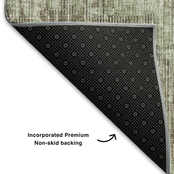 HomeRoots 10' Washable Fern Green & Taupe Geometric Area Rug with UV Protection for Stylish Living Spaces 710465