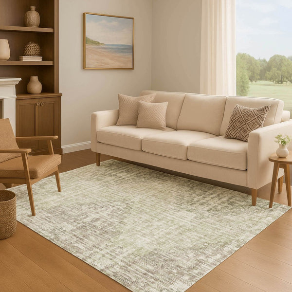 HomeRoots 10' Washable Fern Green & Taupe Geometric Area Rug with UV Protection for Stylish Living Spaces 710465