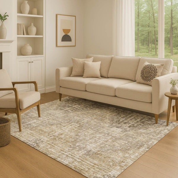 HomeRoots 5' X 8' Khaki & Beige Geometric Area Rug - Washable, UV Protected, Durable for Busy Homes & Kids 710467