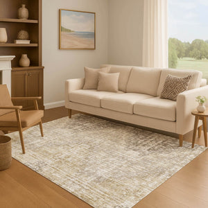 HomeRoots 5' X 8' Khaki & Beige Geometric Area Rug - Washable, UV Protected, Durable for Busy Homes & Kids 710467