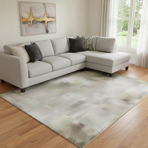 HomeRoots 9' X 12' Khaki & Beige Geometric Washable Area Rug with UV Protection for Modern Living Spaces 710470