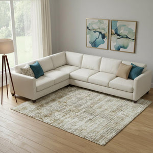HomeRoots 10' X 14' Khaki & Beige Geometric Area Rug – Stylish, Washable, UV-Protected for Busy Homes! 710471