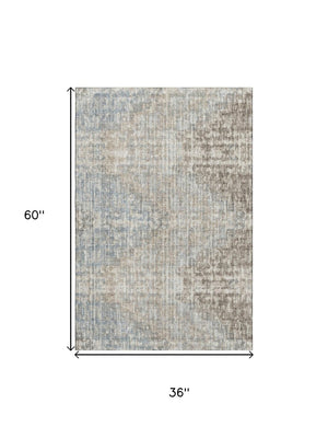 HomeRoots 5' X 8' Modern Beige & Gray Geometric Area Rug - Washable, UV-Protected, Perfect for High Traffic Spaces! 710473