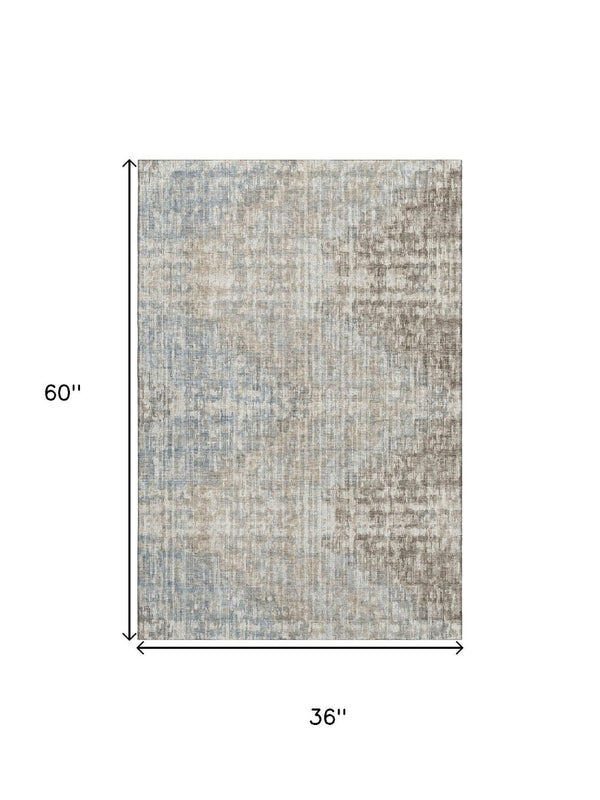 HomeRoots 5' X 8' Modern Beige & Gray Geometric Area Rug - Washable, UV-Protected, Perfect for High Traffic Spaces! 710473