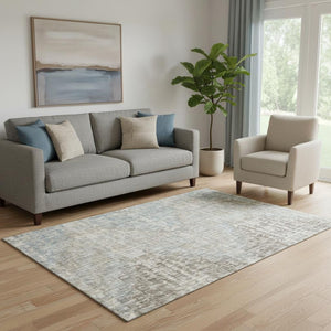 HomeRoots 8' Beige and Gray Geometric Round Rug - Washable, UV-Protected, Stain-Resistant for Busy Homes 710474