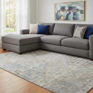 HomeRoots 9' X 12' Beige & Gray Geometric Washable Area Rug - UV Protected, Durable, Stylish for Any Space 710476