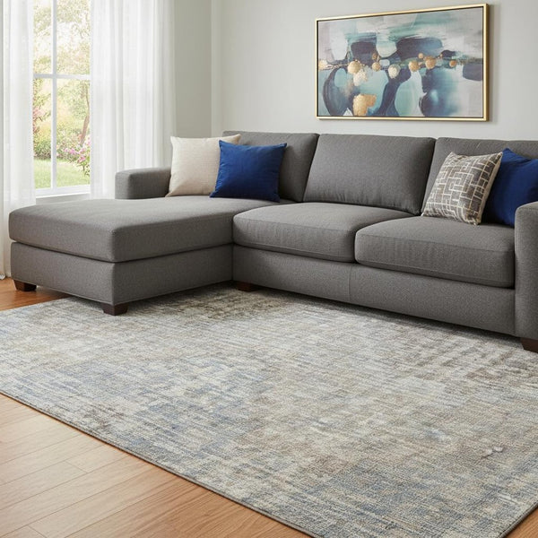 HomeRoots 9' X 12' Beige & Gray Geometric Washable Area Rug - UV Protected, Durable, Stylish for Any Space 710476