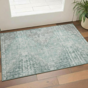 HomeRoots 5' X 8' Teal and Gray Geometric Area Rug – Washable, UV Protected, Stain Resistant for Modern Homes 710479