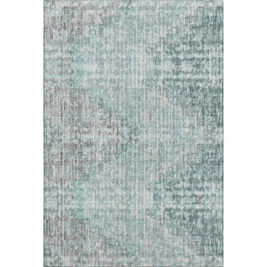 HomeRoots 5' X 8' Teal and Gray Geometric Area Rug – Washable, UV Protected, Stain Resistant for Modern Homes 710479