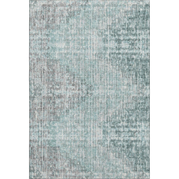 HomeRoots 5' X 8' Teal and Gray Geometric Area Rug – Washable, UV Protected, Stain Resistant for Modern Homes 710479