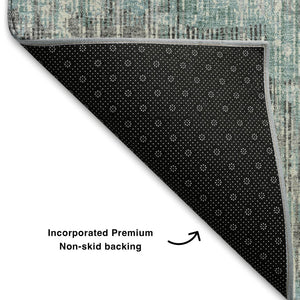 HomeRoots 5' X 8' Teal and Gray Geometric Area Rug – Washable, UV Protected, Stain Resistant for Modern Homes 710479