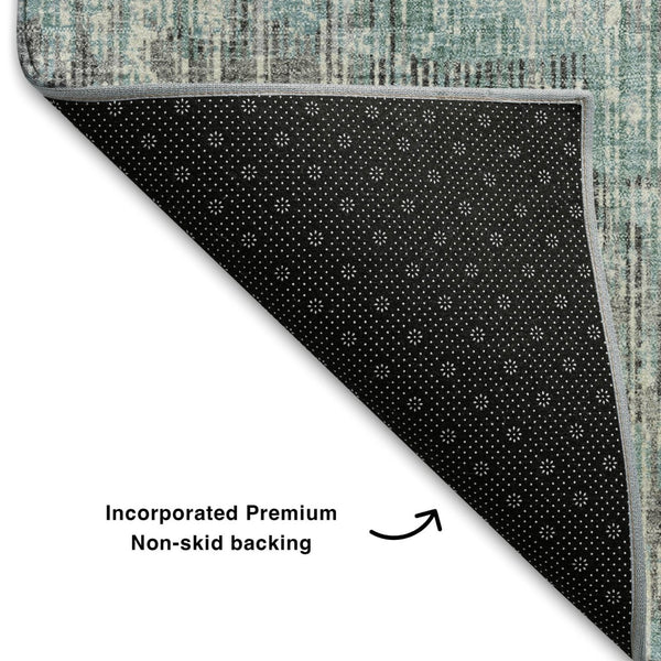 HomeRoots 5' X 8' Teal and Gray Geometric Area Rug – Washable, UV Protected, Stain Resistant for Modern Homes 710479