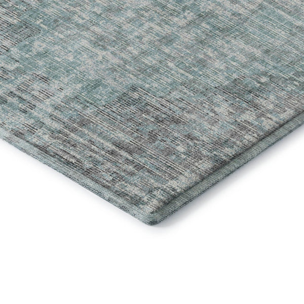 HomeRoots 5' X 8' Teal and Gray Geometric Area Rug – Washable, UV Protected, Stain Resistant for Modern Homes 710479