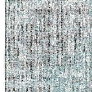 HomeRoots 5' X 8' Teal and Gray Geometric Area Rug – Washable, UV Protected, Stain Resistant for Modern Homes 710479