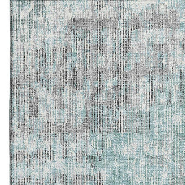 HomeRoots 5' X 8' Teal and Gray Geometric Area Rug – Washable, UV Protected, Stain Resistant for Modern Homes 710479