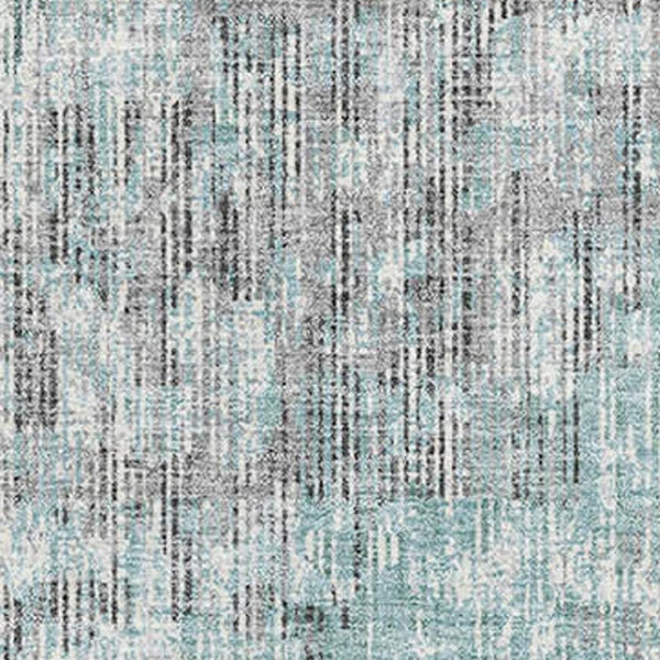 HomeRoots 8' Teal and Gray Geometric Round Rug - Washable, UV-Resistant, Pet-Friendly, Modern Home Decor 710480