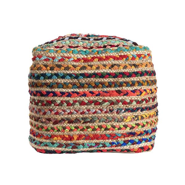 HomeRoots 18" Handcrafted Beige Upholstery Pouf Ottoman - Versatile Boho-Chic Accent for Home & Office Use 710487