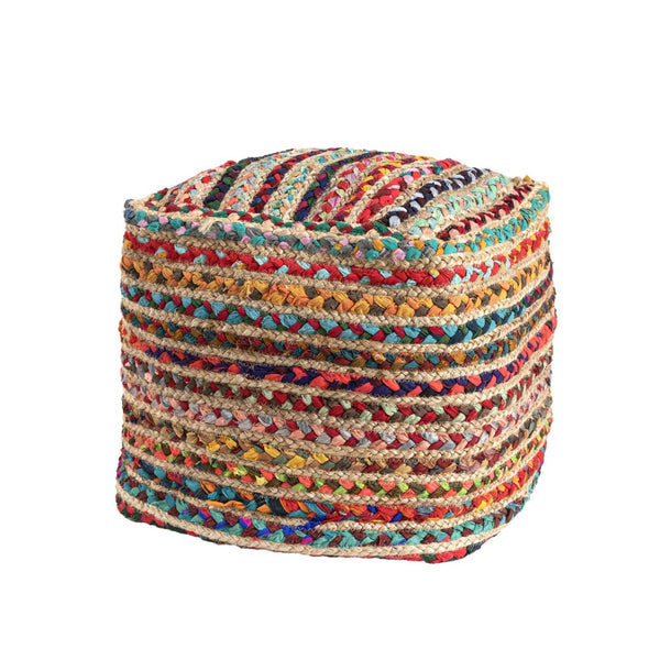 HomeRoots 18" Handcrafted Beige Upholstery Pouf Ottoman - Versatile Boho-Chic Accent for Home & Office Use 710487
