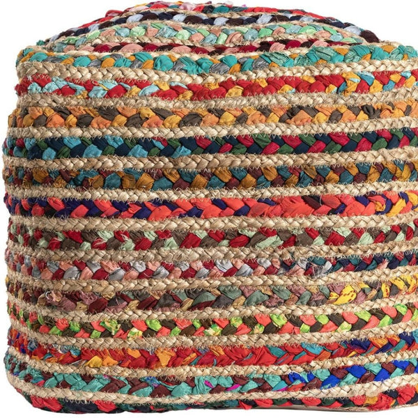 HomeRoots 18" Handcrafted Beige Upholstery Pouf Ottoman - Versatile Boho-Chic Accent for Home & Office Use 710487
