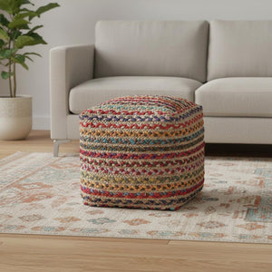 HomeRoots 18" Handcrafted Beige Upholstery Pouf Ottoman - Versatile Boho-Chic Accent for Home & Office Use 710487