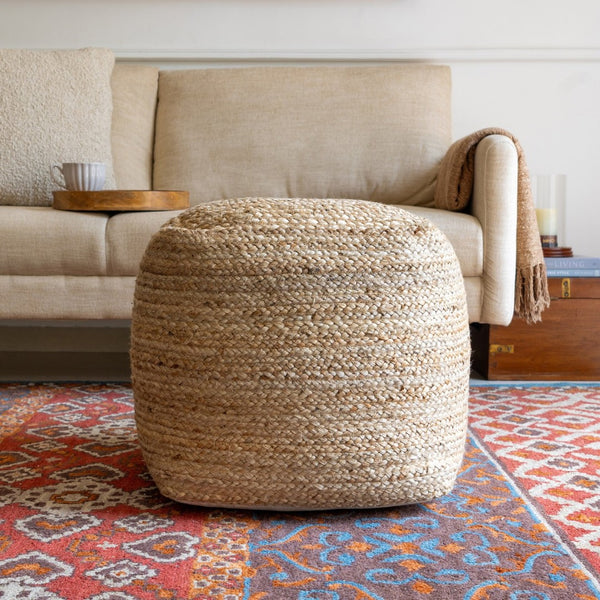 HomeRoots 18" Natural Jute Pouf Ottoman - Versatile Footrest & Extra Seat with Vintage Charm for Any Room 710488