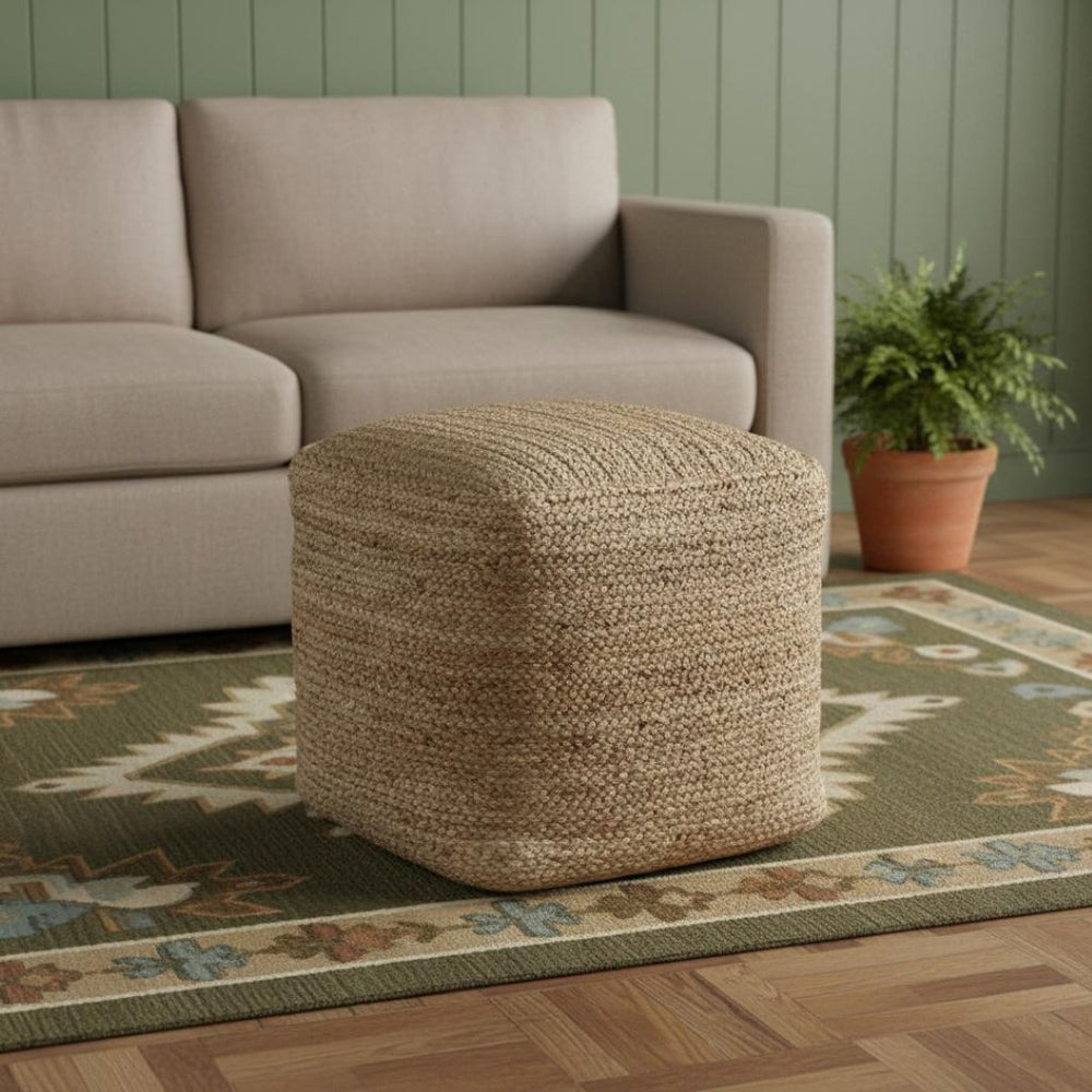 HomeRoots 18" Natural Jute Pouf Ottoman - Versatile Footrest & Extra Seat with Vintage Charm for Any Room 710488
