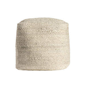 HomeRoots 18" Geometric Cube Pouf Ottoman in Ivory & Natural Cotton Jute - Versatile Boho Accent for Any Space 710489