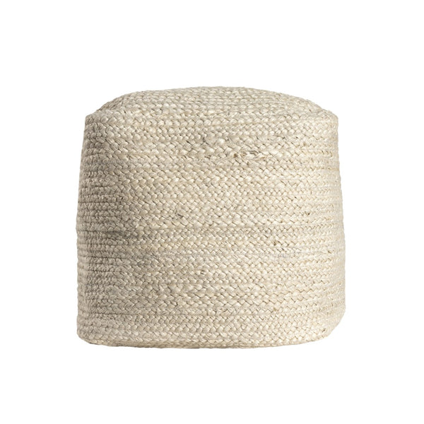HomeRoots 18" Geometric Cube Pouf Ottoman in Ivory & Natural Cotton Jute - Versatile Boho Accent for Any Space 710489