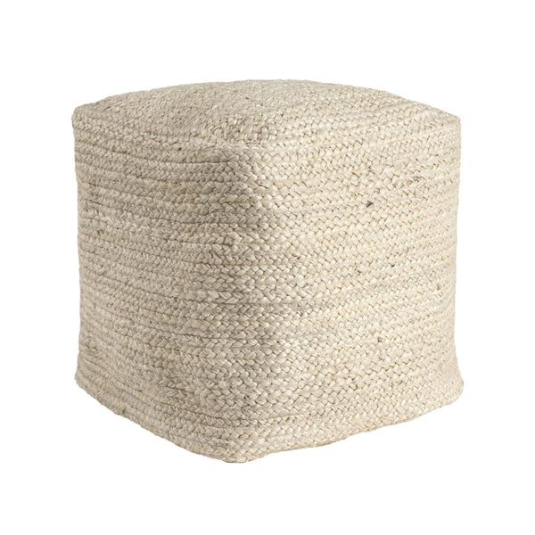 HomeRoots 18" Geometric Cube Pouf Ottoman in Ivory & Natural Cotton Jute - Versatile Boho Accent for Any Space 710489