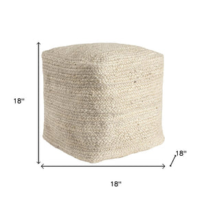 HomeRoots 18" Geometric Cube Pouf Ottoman in Ivory & Natural Cotton Jute - Versatile Boho Accent for Any Space 710489