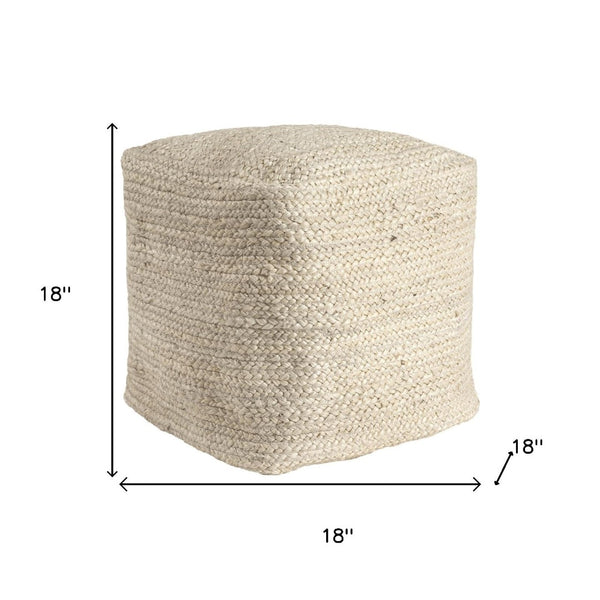 HomeRoots 18" Geometric Cube Pouf Ottoman in Ivory & Natural Cotton Jute - Versatile Boho Accent for Any Space 710489