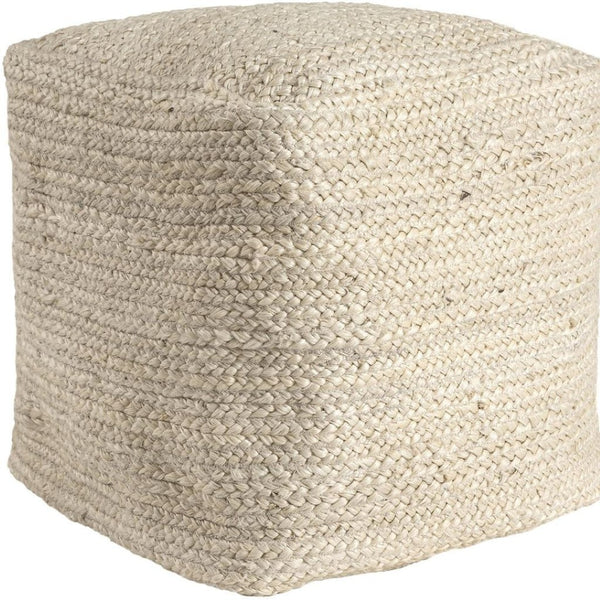 HomeRoots 18" Geometric Cube Pouf Ottoman in Ivory & Natural Cotton Jute - Versatile Boho Accent for Any Space 710489