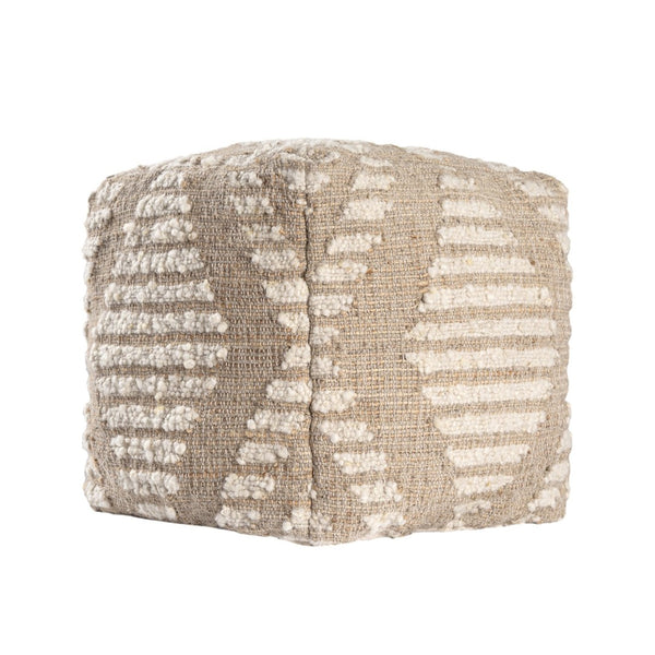 HomeRoots 18" Cube Pouf Ottoman in Natural & Off-White Cotton Jute Wool – Boho Chic for Small Spaces 710490
