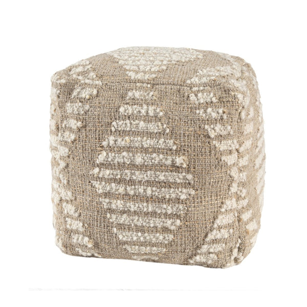 HomeRoots 18" Cube Pouf Ottoman in Natural & Off-White Cotton Jute Wool – Boho Chic for Small Spaces 710490
