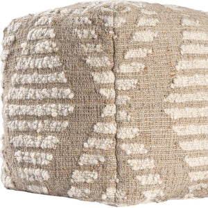 HomeRoots 18" Cube Pouf Ottoman in Natural & Off-White Cotton Jute Wool – Boho Chic for Small Spaces 710490