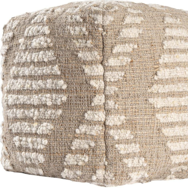 HomeRoots 18" Cube Pouf Ottoman in Natural & Off-White Cotton Jute Wool – Boho Chic for Small Spaces 710490