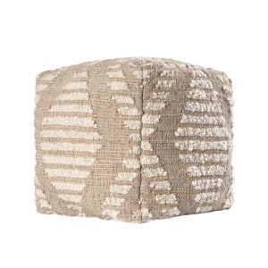 HomeRoots 18" Cube Pouf Ottoman in Natural & Off-White Cotton Jute Wool – Boho Chic for Small Spaces 710490
