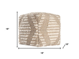 HomeRoots 18" Cube Pouf Ottoman in Natural & Off-White Cotton Jute Wool – Boho Chic for Small Spaces 710490