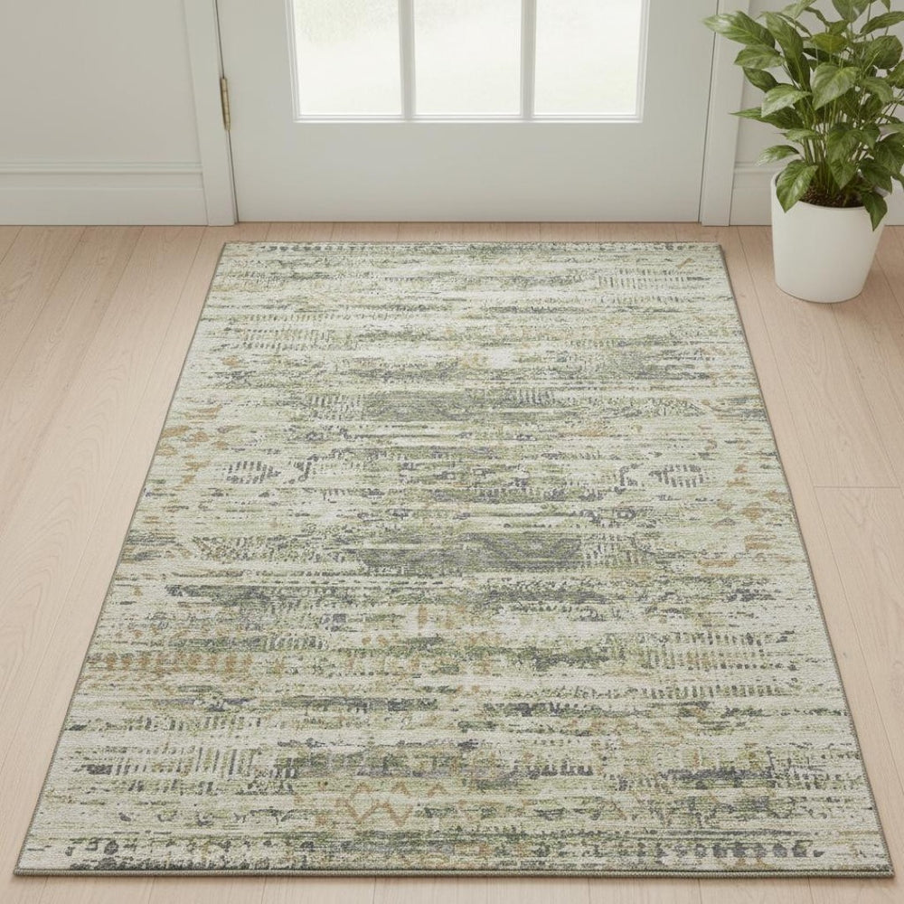 HomeRoots 5' X 8' Artichoke Green Moroccan Area Rug – Washable & UV-Protected for Kid & Pet-Friendly Spaces 710492