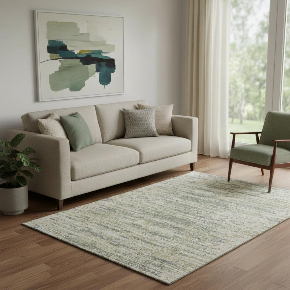 HomeRoots 8' Moroccan Washable Round Rug in Artichoke Green & Copper - UV Protected, Pet-Friendly Design 710493