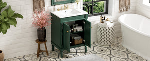 English Elm 24'' Modern Bathroom Vanity with Ceramic Basin, Solid Wood Frame, Soft-Close Doors, Ample Storage Green N710P190503F
