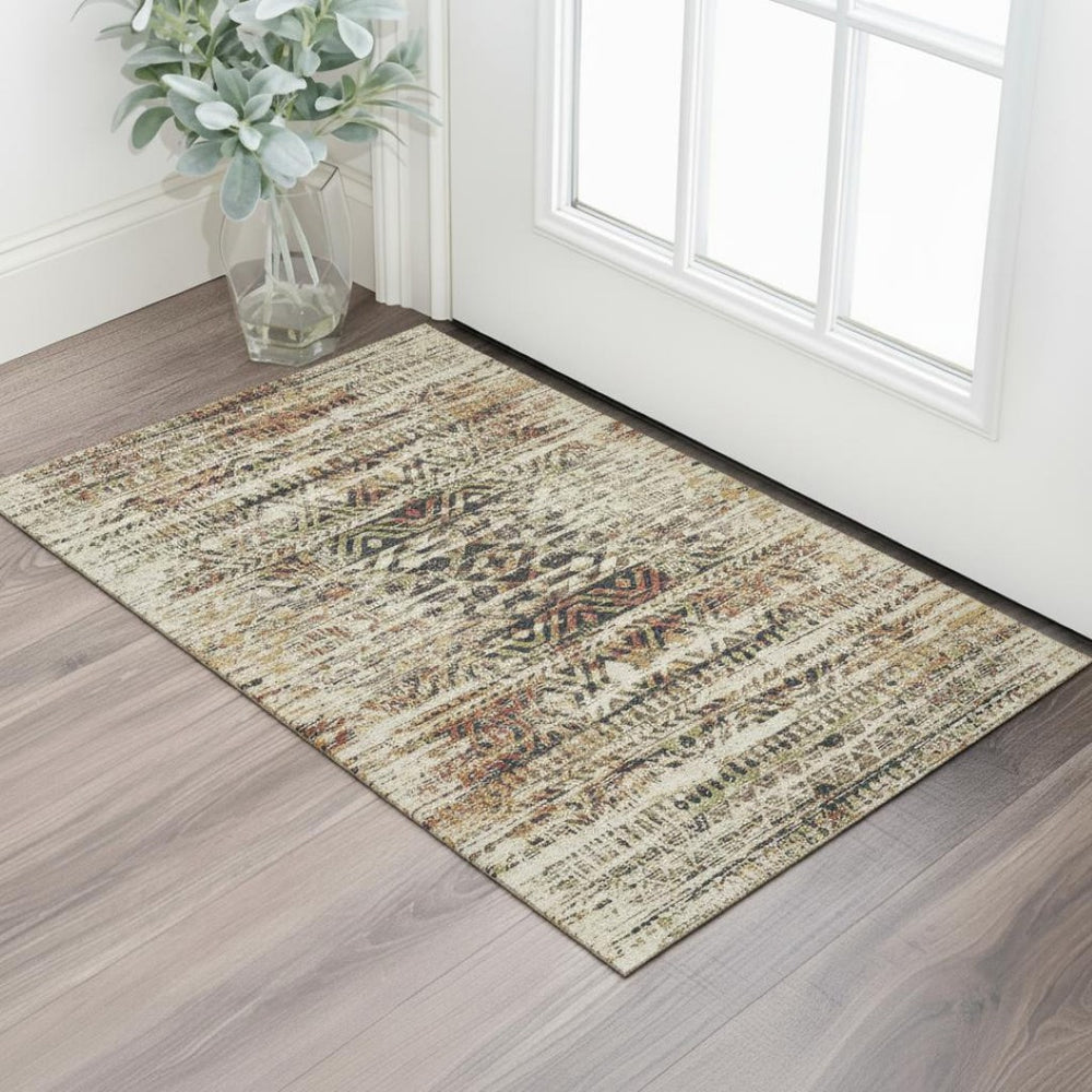 HomeRoots 5' X 8' Moroccan Washable Area Rug in Beige, Charcoal, and Copper with UV Protection, Stain Resistant 710498