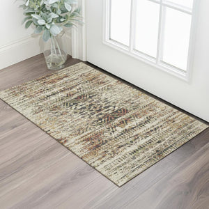 HomeRoots 5' X 8' Moroccan Washable Area Rug in Beige, Charcoal, and Copper with UV Protection, Stain Resistant 710498