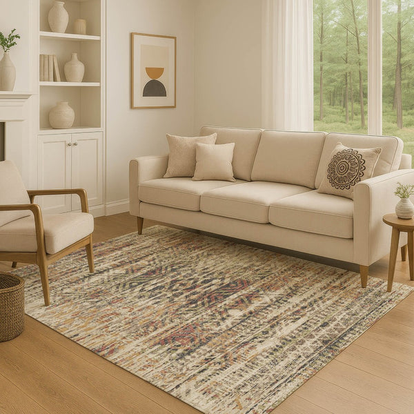 HomeRoots 5' X 8' Moroccan Washable Area Rug in Beige, Charcoal, and Copper with UV Protection, Stain Resistant 710498